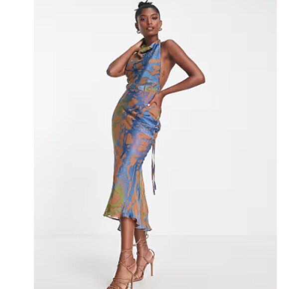 ASOS Dresses & Skirts - ASOS DESIGN halter midi dress in blue floral devore, size 8
